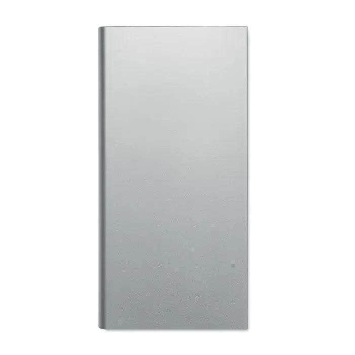 Power bank 8000 mah dreptunghiular argintiu cu design minimalist si finisaj metalic periat