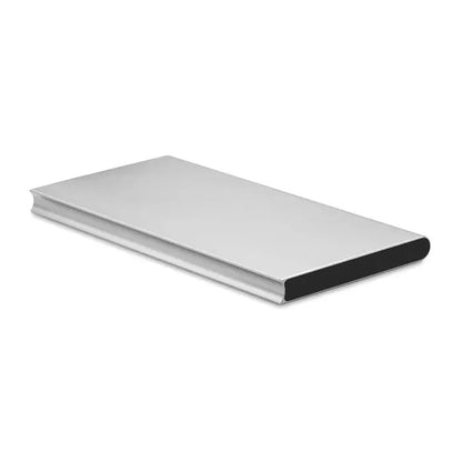 Power bank 8000 mAh dreptunghiular argintiu cu finisaj metalic elegant si accent negru pe margine