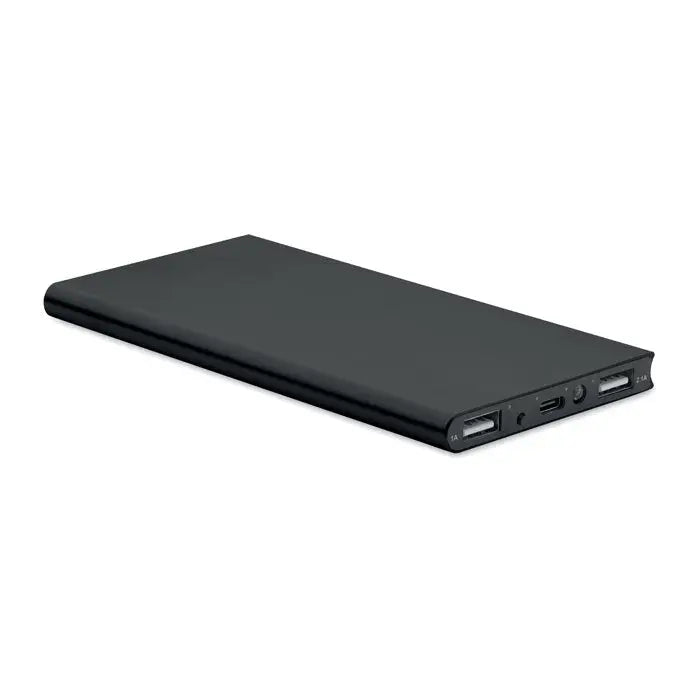 Power bank 8000 mah negru dreptunghiular cu multiple porturi usb și port de încărcare pe o parte