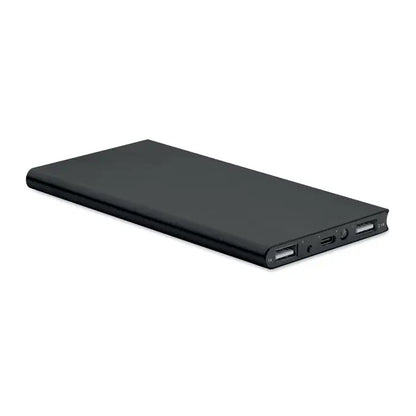 Power bank 8000 mah negru dreptunghiular cu multiple porturi usb și port de încărcare pe o parte