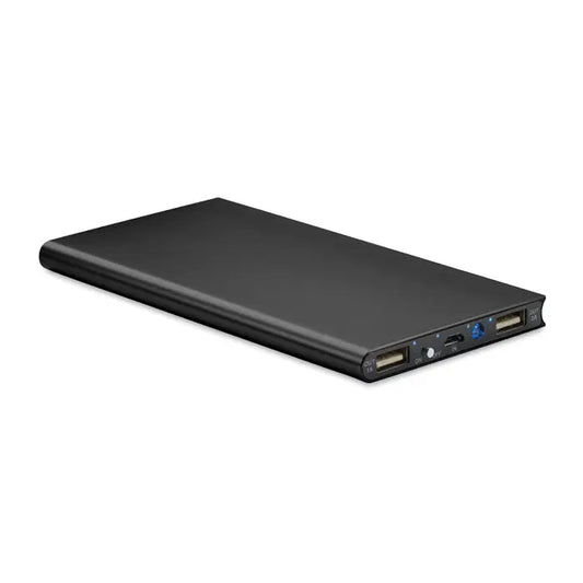 Power bank 8000 mAh negru dreptunghiular cu multiple porturi usb si intrare micro-usb pentru incarcare portabila