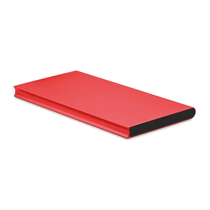 Power bank roșu dreptunghiular cu margini negre și capacitate de 8000 mAh pentru încărcare portabilă eficientă