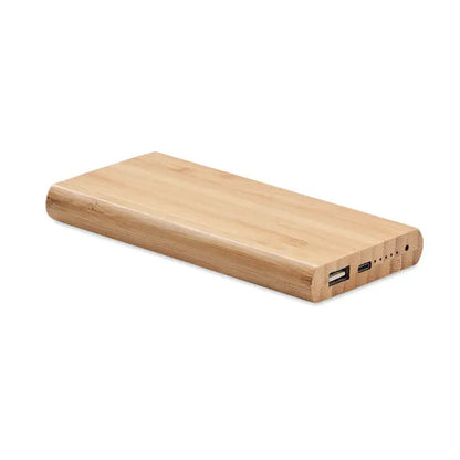 Power bank bamboo de 6000 mah un încărcător portabil elegant maro deschis din bambus cu porturi usb-a și usb-c