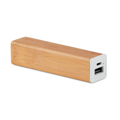 Power bank bambus 2200 mAh portabil dreptunghiular din bambus cu finisaj natural si porturi albe din plastic