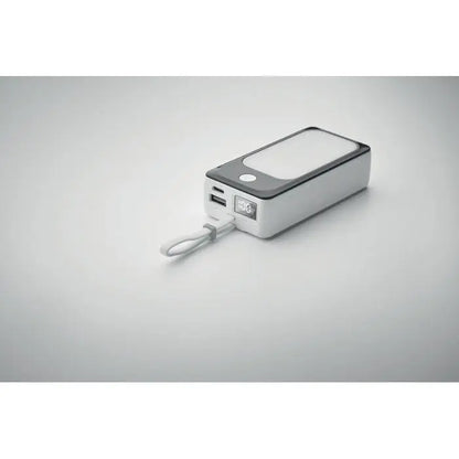 Power bank de 10000 mah alb si gri cu display digital usb si curea de mana portabil rectangular