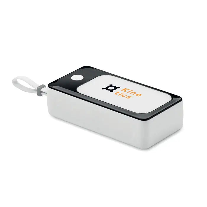 Power bank de 10000 mAh cu COB alb și negru, rectangular, portabil, cu curea de mână
