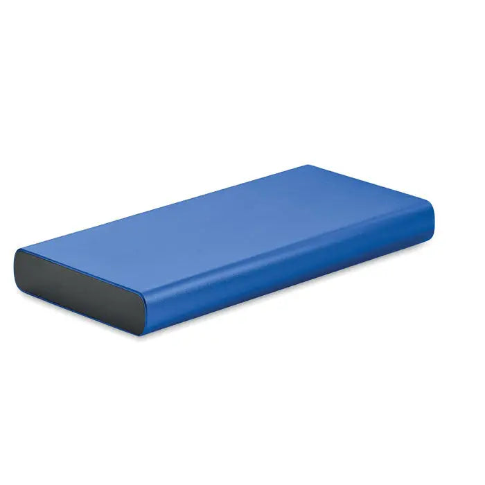 Power bank de 10000 mah albastru cu finisaj mat si margini negre, portabil si usor de utilizat