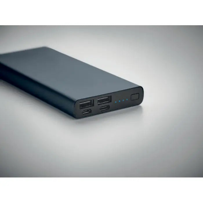 Power bank portabil negru de 10000 mah cu multiple porturi usb și lumini led indicatoare