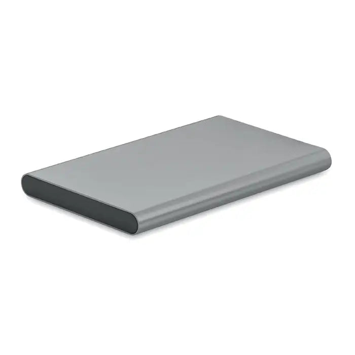 Power bank de 4000 mah tip c portabil dreptunghiular argintiu cu margini rotunjite si finisaj metalic elegant