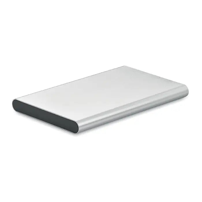 Power bank de 4000 mah tip c portabil dreptunghiular argintiu cu margini rotunjite si finisaj metalic elegant
