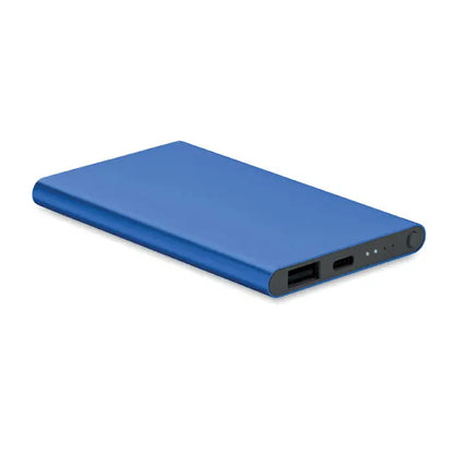 Power bank de 4000 mAh tip C albastru dreptunghiular cu finisaj mat si porturi negre portabil
