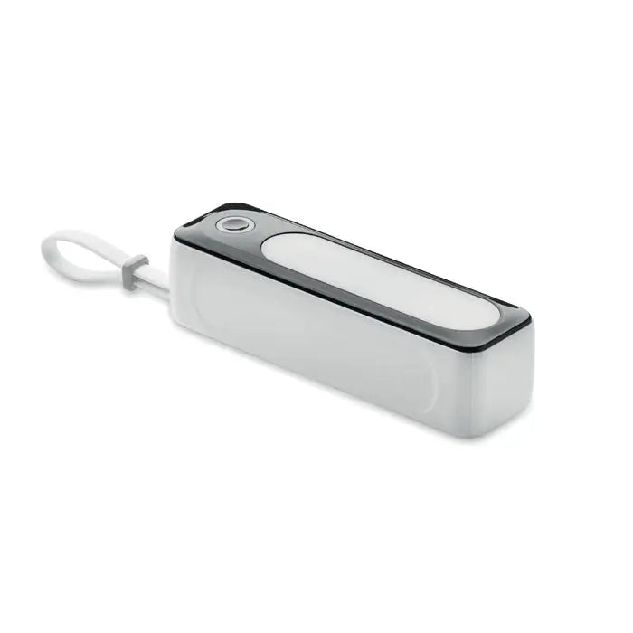 Power bank de 5000 mah alb cu accente negre si curea integrata pentru incheietura