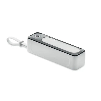 Power bank de 5000 mah alb cu accente negre si curea integrata pentru incheietura