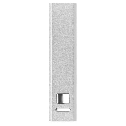 Power bank din aluminiu portabil dreptunghiular argintiu cu textură metalică și finisaj mat cu două sloturi orizontale