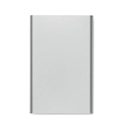 Power bank incarcator wireless argintiu dreptunghiular cu finisaj mat si profil subtire portabil