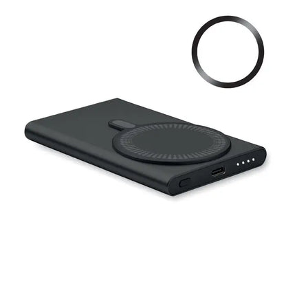Incarcator wireless negru dreptunghiular cu pad circular si port usb-c pentru power bank