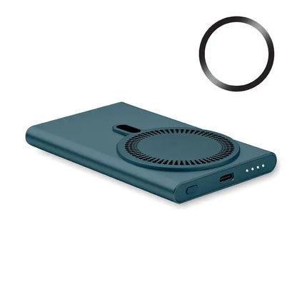 Incarcator wireless teal dreptunghiular cu pad circular si port usb-c pentru power bank