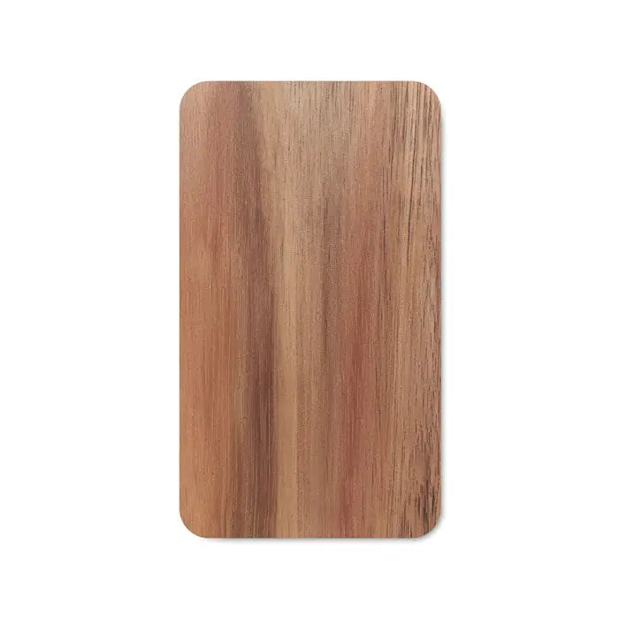 Power bank wireless de 4000 mah cu panou dreptunghiular din lemn neted maro deschis cu model vertical vizibil