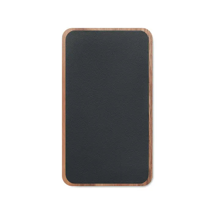 Stand pentru tabletă din piele neagră cu suport din lemn deschis pentru power bank wireless de 4000 mah