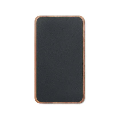 Stand pentru tabletă din piele neagră cu suport din lemn deschis pentru power bank wireless de 4000 mah