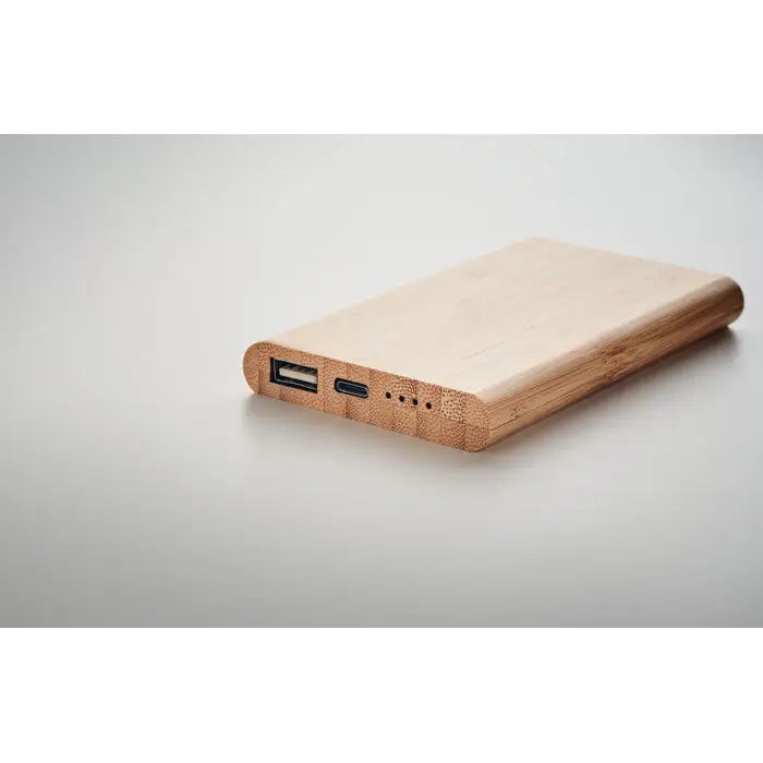 Powerbank bamboo de 4000 mah încărcător portabil din bambus maro deschis cu port usb-a și usb-c
