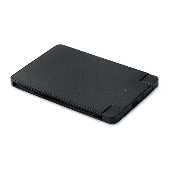Powerbank magnetic de 2500 mah negru texturat cu design compact și port de încărcare vizibil