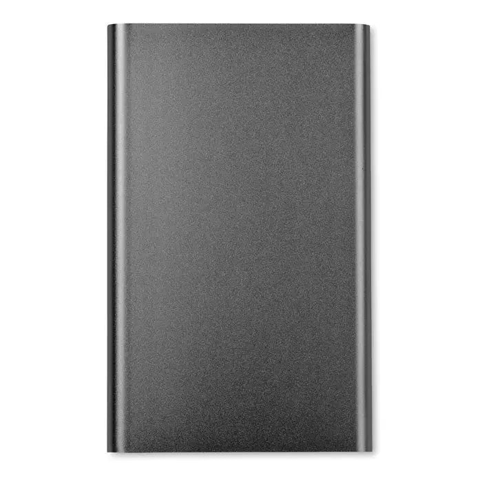 Powerbank plat de 4000 mah negru texturat cu margini metalice elegante pentru incarcare portabila usoara