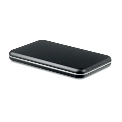 Powerbank solar de 4000 mah negru dreptunghiular cu finisaj lucios si margini argintii pentru incarcare portabila