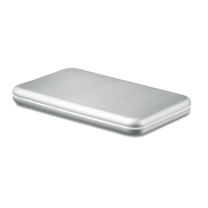 Powerbank solar de 4000 mah cu design portabil dreptunghiular argintiu si finisaj metalic neted
