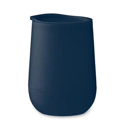 Navy blue pahar de călătorie din silicon cu capac potrivit și perete dublu 300 ml pentru băuturi calde sau reci