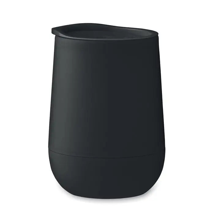 Pahar de calatorie din silicon negru cu perete dublu de 300 ml si capac modern si elegant