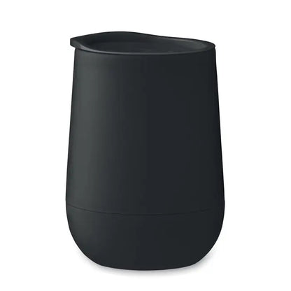 Pahar de calatorie din silicon negru cu perete dublu de 300 ml si capac modern si elegant