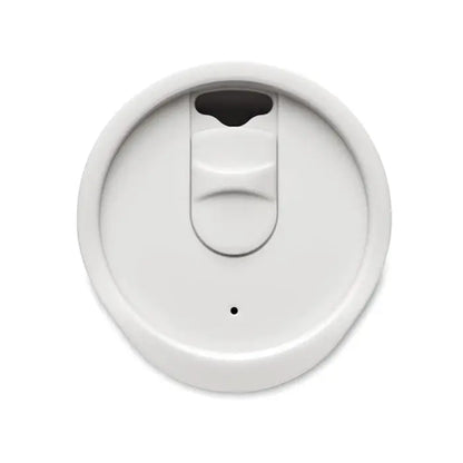 Pahar pp cu perete dublu 300 ml cu capac alb din plastic si orificiu negru pentru baut