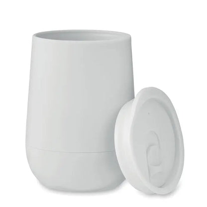 Canistră albă din ceramică cu capac și design integrat de prindere pentru pahar pp cu perete dublu 300 ml