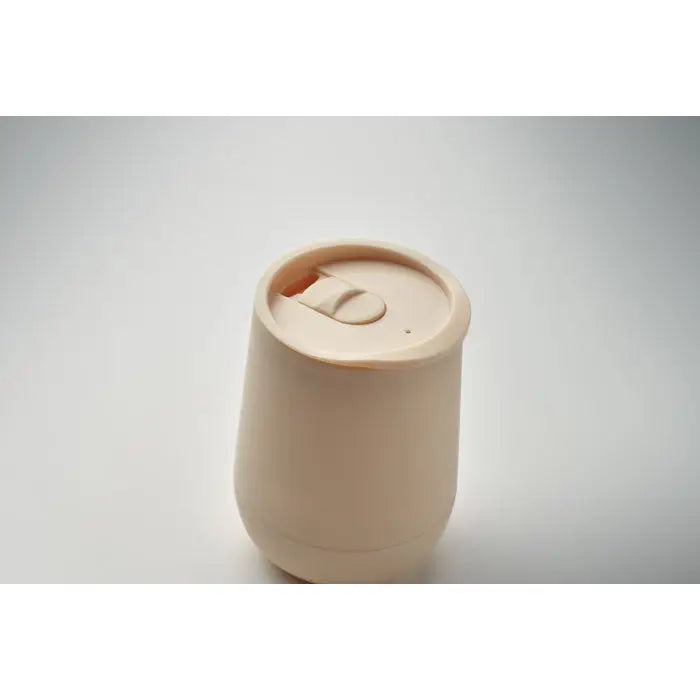 Pahar reutilizabil din pp beige cu perete dublu si capac cu fanta integrata, 300 ml