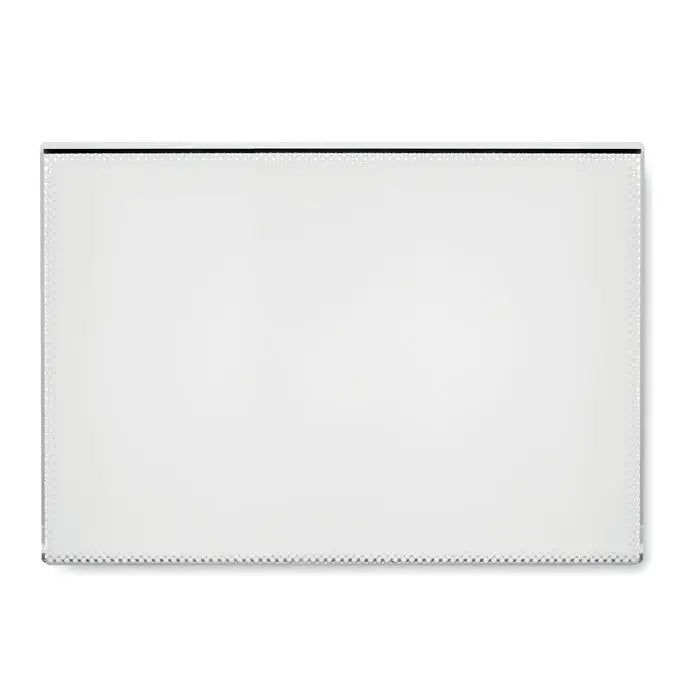 Cardholder premiul de cristal alb dreptunghiular cu margini cusute argintii si finisaj negru subtire sus