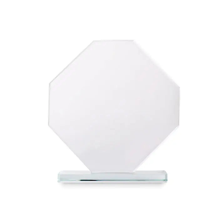 Premiul de cristal clear octagonal glass award with matching rectangular base made of transparent glass
