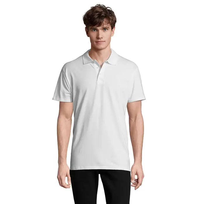 Tricou polo alb primavara ii barbati 210g cu mâneci scurte guler clasic și nasturi
