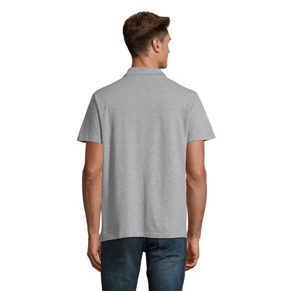 Tricou polo bărbătesc primavara ii din bumbac gri melanj cu guler clasic și mâneci scurte 210g