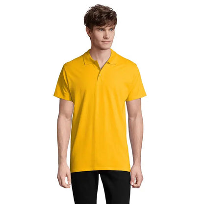 Tricou polo barbati primavara II galben cu maneci scurte guler clasic si nasturi din material 210g