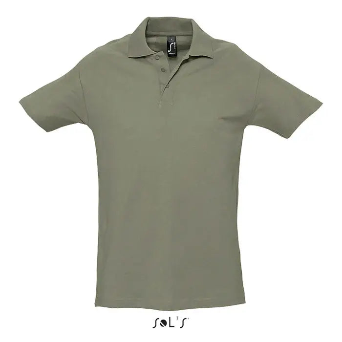 Tricou polo bărbați primavara ii 210g verde măsliniu cu mâneci scurte, guler clasic și nasturi