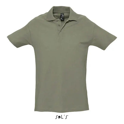 Tricou polo bărbați primavara ii 210g verde măsliniu cu mâneci scurte, guler clasic și nasturi