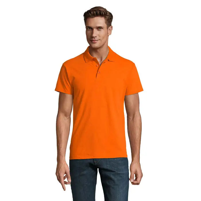 Tricou polo bărbătesc primavara ii portocaliu deschis cu guler clasic și nasturi din material de 210g