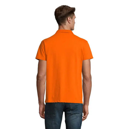 Tricou polo barbati primavara ii portocaliu deschis cu guler clasic si cusaturi fine din material 210g