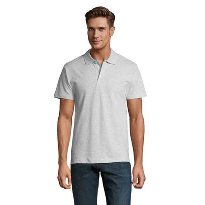 Polo barbati primavara ii 210g gri deschis cu textura, maneci scurte, guler clasic si nasturi