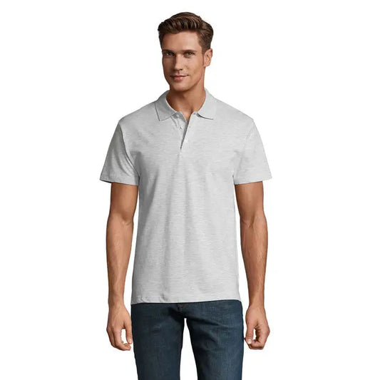 Polo barbati primavara ii 210g gri deschis cu textura, maneci scurte, guler clasic si nasturi