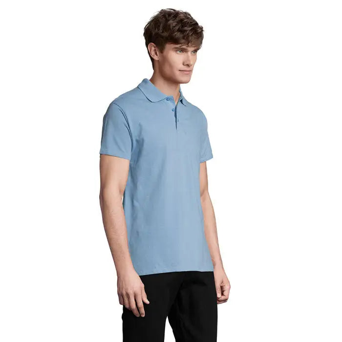 Tricou polo bărbați primavara ii albastru deschis mânecă scurtă cu guler clasic și nasturi din bumbac 210g