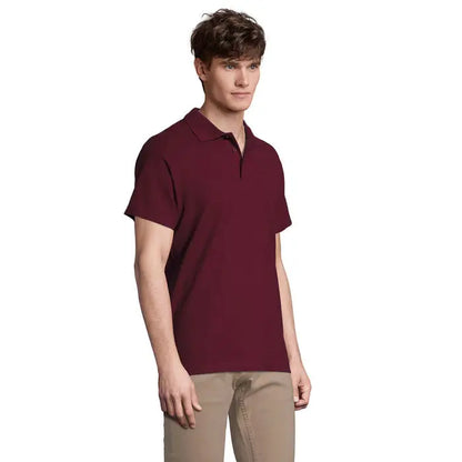 Polo barbati primavara ii 210g maroon cu maneci scurte guler clasic si nasturi din material 210g