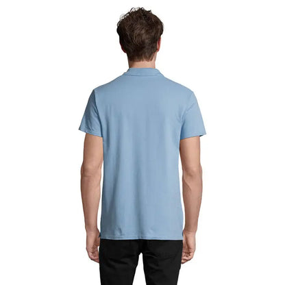 Tricou polo barbati primavara ii bleu deschis cu guler clasic si cusaturi ingrijite din bumbac 210g