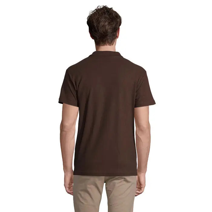 Tricou polo bărbătesc primavara ii maro cu mâneci scurte material 210g și guler clasic cu cusături fine